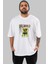 The World Is Mine Bear Ön Baskılı Beyaz Oversize T-Shirt Erkek Kadın Bisiklet Yaka 3
