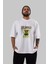 The World Is Mine Bear Ön Baskılı Beyaz Oversize T-Shirt Erkek Kadın Bisiklet Yaka 5