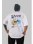 Space Our Arka Baskılı Beyaz Oversize T-Shirt Erkek Kadın Bisiklet Yaka 4