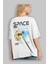 Space Our Arka Baskılı Beyaz Oversize T-Shirt Erkek Kadın Bisiklet Yaka 5