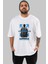 Upside Down Ön Baskılı Beyaz Oversize T-Shirt Erkek Kadın Bisiklet Yaka 2