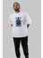 Upside Down Ön Baskılı Beyaz Oversize T-Shirt Erkek Kadın Bisiklet Yaka 3