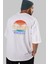 Miami Beach Yazılı Arka Baskılı Beyaz Oversize T-Shirt Erkek Kadın Bisiklet Yaka 1