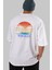 Miami Beach Yazılı Arka Baskılı Beyaz Oversize T-Shirt Erkek Kadın Bisiklet Yaka 2