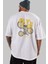 Fly In The Sky Arka Baskılı Beyaz Oversize T-Shirt Erkek Kadın Bisiklet Yaka 4