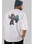 Gorilla Magician Arka Baskılı Beyaz Oversize T-Shirt Erkek Kadın Bisiklet Yaka 2