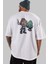 Gorilla Magician Arka Baskılı Beyaz Oversize T-Shirt Erkek Kadın Bisiklet Yaka 5