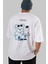 Feel So Good Bear Arka Baskılı Beyaz Oversize T-Shirt Erkek Kadın Bisiklet Yaka 4