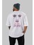 No Time For Drama Arka Baskılı Beyaz Oversize T-Shirt Erkek Kadın Bisiklet Yaka 4