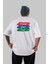 Never Give Up Yazılı Arka Baskılı Beyaz Oversize T-Shirt Erkek Kadın Bisiklet Yaka 1