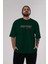 Podyum Güzeli Ön Baskılı Zümrüt Yeşili Oversize T-Shirt Erkek Kadın Bisiklet Yaka 5