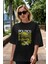 Politics Is A Lie Ön Baskılı Siyah Oversize T-Shirt Erkek Kadın Bisiklet Yaka 5