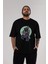 Grim Reaper Riding Ön Baskılı Siyah Oversize T-Shirt Erkek Kadın Bisiklet Yaka 3