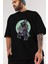 Grim Reaper Riding Ön Baskılı Siyah Oversize T-Shirt Erkek Kadın Bisiklet Yaka 4