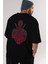 Dead Red Arka Baskılı Siyah Oversize T-Shirt Erkek Kadın Bisiklet Yaka 3