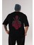 Dead Red Arka Baskılı Siyah Oversize T-Shirt Erkek Kadın Bisiklet Yaka 5