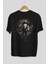 Punisher Arka Baskılı Siyah Oversize T-Shirt Erkek Kadın Bisiklet Yaka 2
