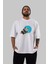 Panda Love Hanging Ön Baskılı Beyaz Oversize T-Shirt Erkek Kadın Bisiklet Yaka 5