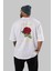 Studio Shodwe Rose Arka Baskılı Beyaz Oversize T-Shirt Erkek Kadın Bisiklet Yaka 1