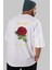 Studio Shodwe Rose Arka Baskılı Beyaz Oversize T-Shirt Erkek Kadın Bisiklet Yaka 4