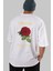 Studio Shodwe Rose Arka Baskılı Beyaz Oversize T-Shirt Erkek Kadın Bisiklet Yaka 5