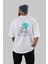 Retro Japanese Arka Baskılı Beyaz Oversize T-Shirt Erkek Kadın Bisiklet Yaka 5