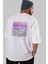 Rotate Yazılı Arka Baskılı Beyaz Oversize T-Shirt Erkek Kadın Bisiklet Yaka 3