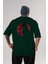 Arka Baskılı Zümrüt Yeşili Oversize T-Shirt Pamuk Erkek Kadın 1