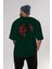 Arka Baskılı Zümrüt Yeşili Oversize T-Shirt Pamuk Erkek Kadın 5