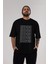 Error Yazılı Ön Baskılı Siyah Oversize T-Shirt Erkek Kadın Bisiklet Yaka 1