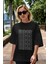 Error Yazılı Ön Baskılı Siyah Oversize T-Shirt Erkek Kadın Bisiklet Yaka 5