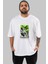 Bad Habit Ön Baskılı Beyaz Oversize T-Shirt Erkek Kadın Bisiklet Yaka 1