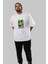 Bad Habit Ön Baskılı Beyaz Oversize T-Shirt Erkek Kadın Bisiklet Yaka 2