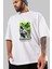 Bad Habit Ön Baskılı Beyaz Oversize T-Shirt Erkek Kadın Bisiklet Yaka 5