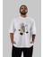 Astronaut Fishing Ön Baskılı Beyaz Oversize T-Shirt Erkek Kadın Bisiklet Yaka 1
