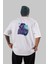 Astronaut And Jellyfish Arka Baskılı Beyaz Oversize T-Shirt Erkek Kadın Bisiklet Yaka 1