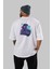 Astronaut And Jellyfish Arka Baskılı Beyaz Oversize T-Shirt Erkek Kadın Bisiklet Yaka 3