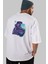 Astronaut And Jellyfish Arka Baskılı Beyaz Oversize T-Shirt Erkek Kadın Bisiklet Yaka 4