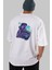 Astronaut And Jellyfish Arka Baskılı Beyaz Oversize T-Shirt Erkek Kadın Bisiklet Yaka 5