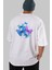 Kelebek Arka Baskılı Beyaz Oversize T-Shirt Erkek Kadın Bisiklet Yaka 5