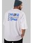 Madrid Arka Baskılı Beyaz Oversize T-Shirt Erkek Kadın Bisiklet Yaka 5