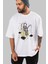 Astronaut Fishing Ön Baskılı Beyaz Oversize T-Shirt Erkek Kadın Bisiklet Yaka 4