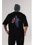 Star And Stripes Hero Arka Baskılı Siyah Oversize T-Shirt Erkek Kadın Bisiklet Yaka 2