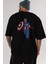 Star And Stripes Hero Arka Baskılı Siyah Oversize T-Shirt Erkek Kadın Bisiklet Yaka 4