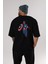 Star And Stripes Hero Arka Baskılı Siyah Oversize T-Shirt Erkek Kadın Bisiklet Yaka 5