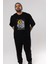 John Lennon Astronot Ön Baskılı Siyah Oversize T-Shirt Erkek Kadın Bisiklet Yaka 1