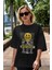 Maternal Street Legend Ön Baskılı Siyah Oversize T-Shirt Erkek Kadın Bisiklet Yaka 1