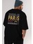 Paris Arka Baskılı Siyah Oversize T-Shirt Erkek Kadın Bisiklet Yaka 1
