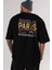 Paris Arka Baskılı Siyah Oversize T-Shirt Erkek Kadın Bisiklet Yaka 3