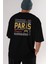 Paris Arka Baskılı Siyah Oversize T-Shirt Erkek Kadın Bisiklet Yaka 4